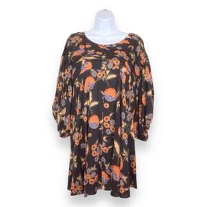 FREE PEOPLE Babydoll Floral Pintuck Open Back Mini Dress size L